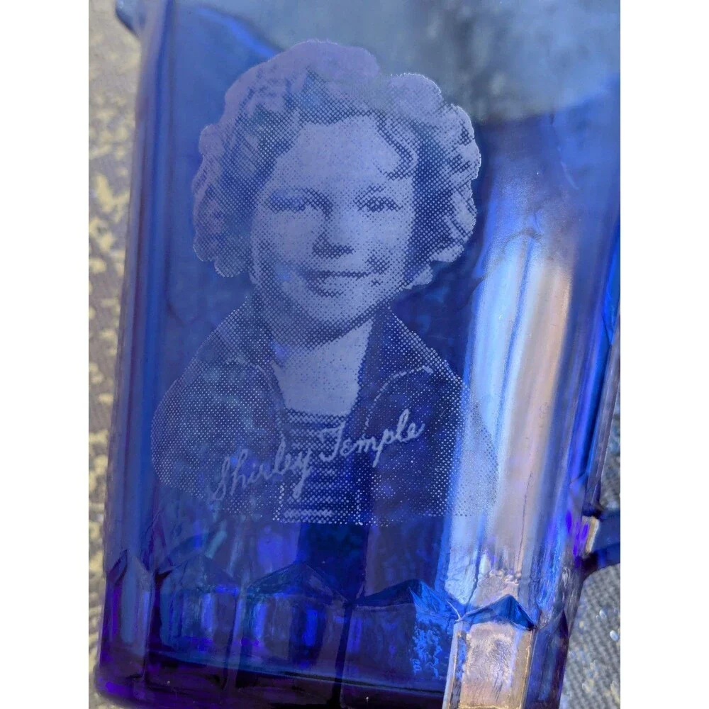 Vintage Shirley Temple 4.5” Tall Cobalt Blue Depression Glass Cream Pitcher 30s